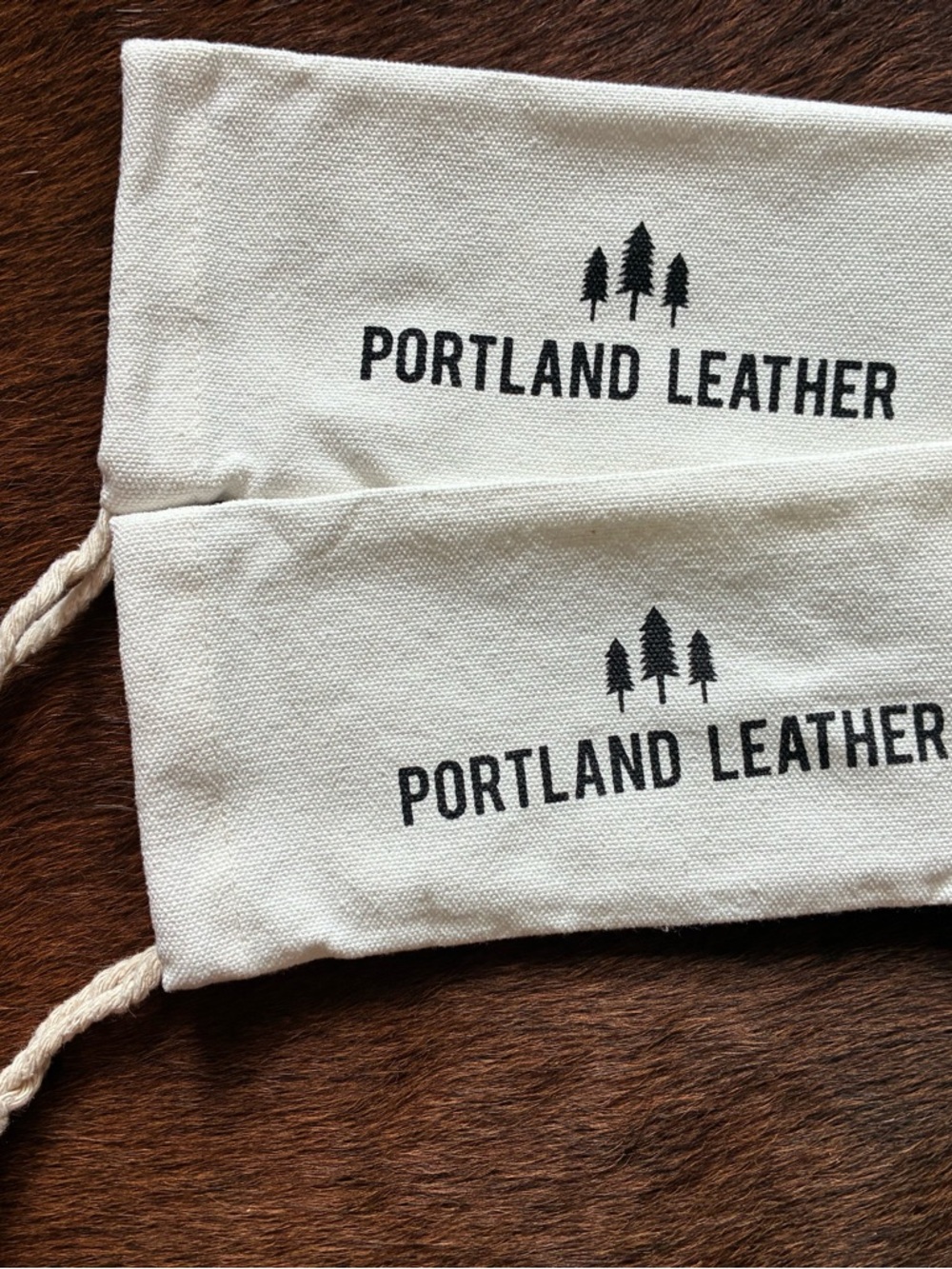New Portland Leather Natural Canvas Drawstring Pouches with Black Logo-2 - Picture 3 of 5